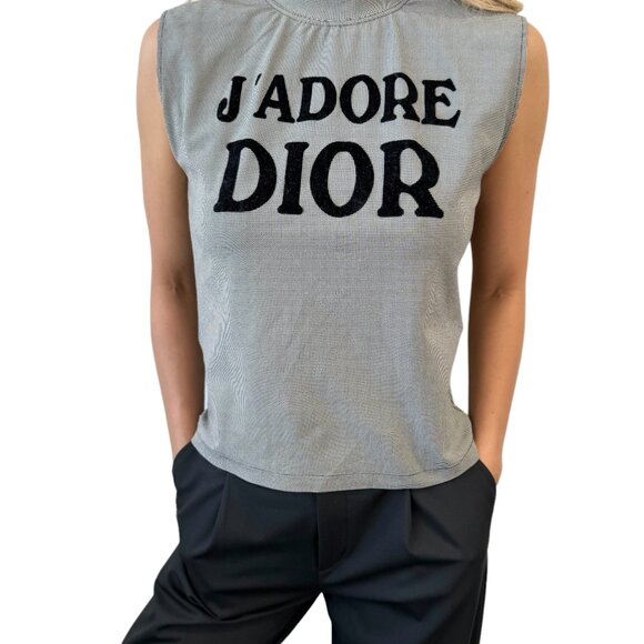 Christian Dior Vintage 2002 J'ADORE Logo Tank Top #36 Gray Black Nylon  [106423] - Picture 3 of 12